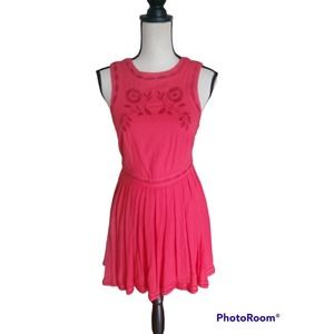 Free People Red Sleeveless Boho Skater Dress Size 4 Embroidered